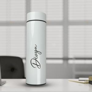 Personalized Stainless Steel White LED Temperature Water Bottle with Name